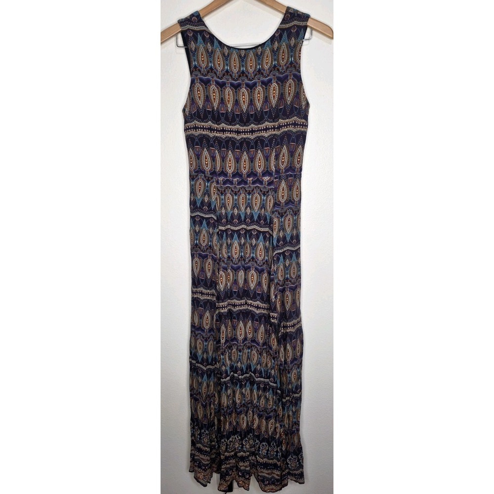 Poema Anthropologie Boho Sleeveless‎ Blue Tie Back Dress Maxi S Cottage Boho